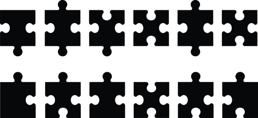 Obraz premium Jigsaw puzzle pieces silhouette set with various interlocking shapes and connection styles in cad drawing flat vector illustration for business teamwork