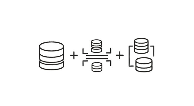 Database icons representing data aggregation and distribution.