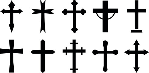 Collection of various cross symbols and crucifixes
