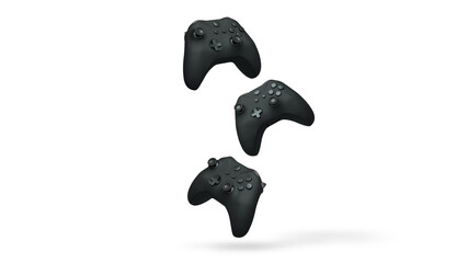 Wireless gaming controllers flying in air isolated on white background, symbolizing gaming technology concept © Vasyl Onyskiv