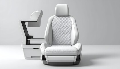 Naklejka premium High-angle studio shot of a car seat and a side component against a plain white backdrop