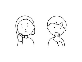 線画　困っている様子の2人