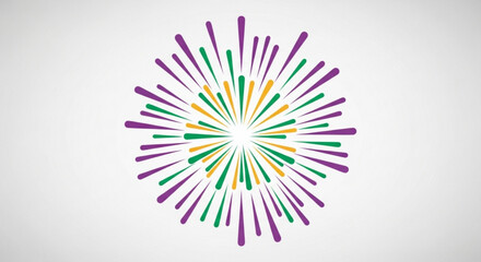 Obraz premium Vibrant multicolor burst graphic with purple green and yellow lines radiating outward on a white background creating a dynamic energy effect