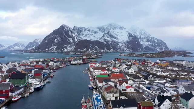 Beautiful winter Norway landscape - lofoten islands - henningsvaer