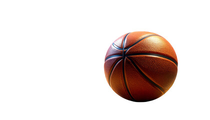 Isolated, orange basketball on black background; light highlighting textured surface