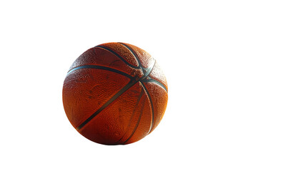 Isolated close-up of a well-worn orange basketball against a stark black background