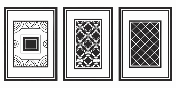 Three playing cards with unique patterns and designs on display Vector