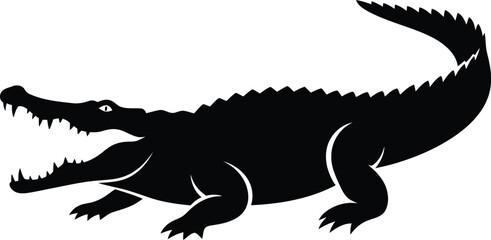 Fototapeta premium A black silhouette of a crocodile on a white background