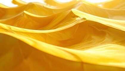 Swirling golden fabric, resembling waves or dunes, under bright light with soft shadows