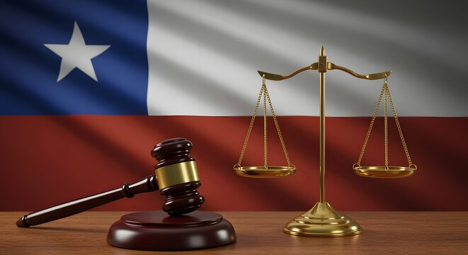 Law and Justice Concept with Gavel, Scales, and Chile National Flag