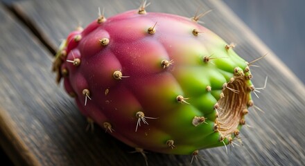 Fototapeta premium Prickly pear fruit with pink and green skin and sharp spines