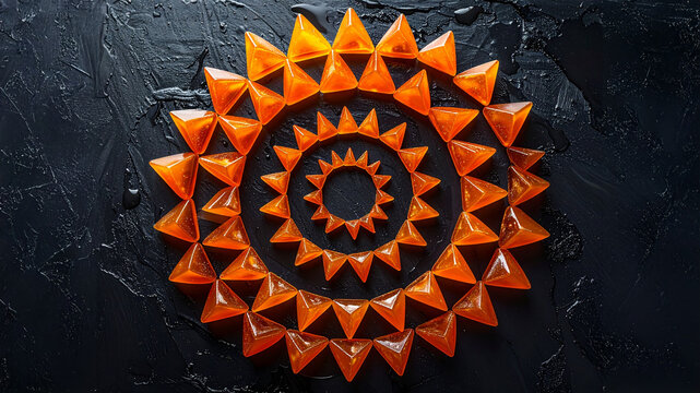 Macro photography circular ice crystal snowflake structure black background. Radial symmetry nature science physics optics refraction laboratory research biology winter season element mockup 2026 asse