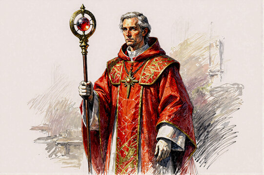 A clergyman wearing red. Illustration.