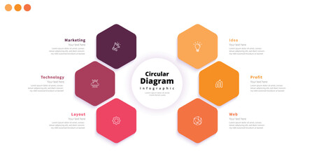 Modern minimalist, elegant, clean, circular steps, editable infographic design template, vector