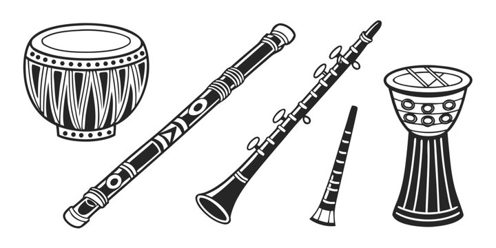 A diverse collection of traditional musical instruments from various cultures Vector