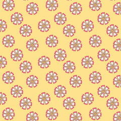  Retro daisy flower pattern with pink blossoms on bright yellow background