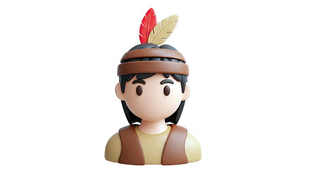 Obraz premium 3D Cartoon Character: Boy with Feathered Headdress