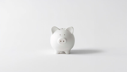 静けさのある白背景で無地の豚の貯金箱を単体撮影した写真