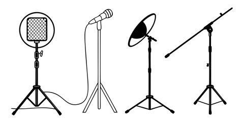 Various types of microphones and stands for different audio recording needs Vector © MD MOGAMMEL HAQUE 