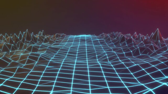 Futuristic looped glowing grid lines bending flexing rhythmic pulses gradient background seamless surreal ambience cascading softly abstract unique style ultra realistic cinematic loop