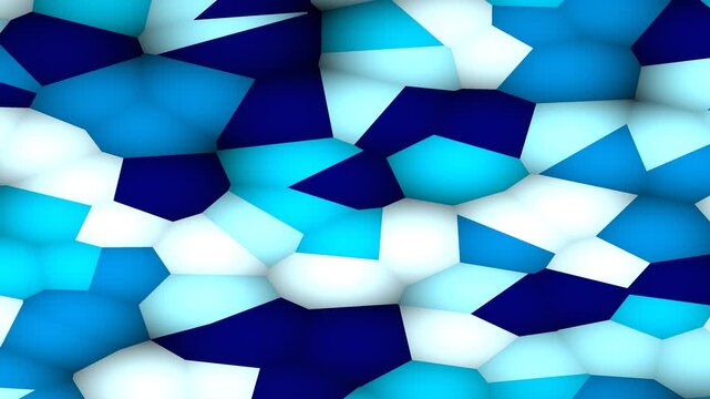 Abstract image of interlocking, polygonal shapes, varying in shades of blue and white