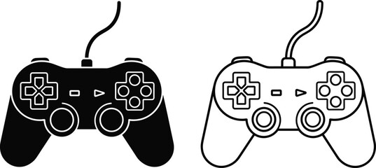 Game controller vector set with solid and outline styles, gaming joystick illustration isolated on white background for video games, esports, and entertainment design © Asia