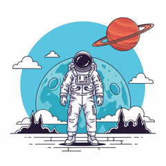 Astronaut in white spacesuit standing on planet. © Ridwan