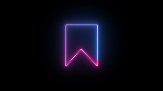 Glowing neon line bookmark save icon animation. representing saved pages, reading list, favorites, quick access, marked items, and modern digital interface navigation tool design