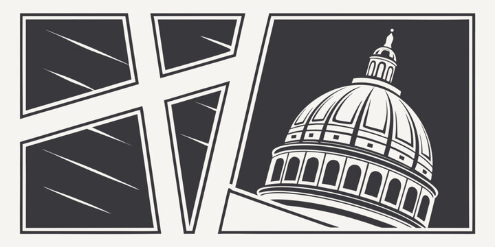 A majestic building with a dome and columns under a starry night sky Vector