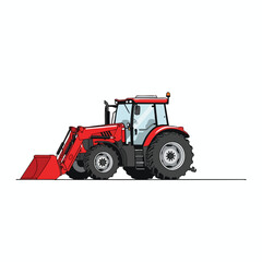 Obraz premium Red Tractor with Front Loader on Flat Surface for Agricultural and Landscaping Projects
