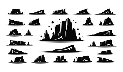 Silhouette of natural rock formations and landscapes in black and white nature © hafsa01