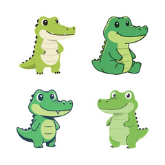 Fototapeta premium Happy Green Crocodile Cartoon Character Set