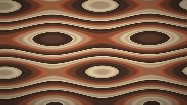 Brown and beige abstract pattern with undulating lines and central, oval-shaped features