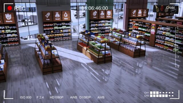 CCTV Camera Video Feed Of Retail Grocery Store Supermarket