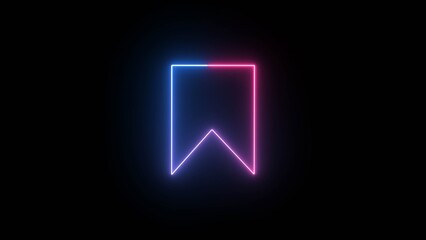Glowing neon line bookmark save icon animation. representing saved pages, reading list, favorites, quick access, marked items, and modern digital interface navigation tool design.
