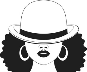 Stylish woman portrait illustration, elegant female wearing hat, fashion beauty concept, black and white minimal face silhouette vector artwork