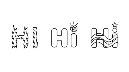 Obraz premium Creative logo set featuring the word hi in three different artistic styles including jagged edges and wavy lines with star accents.