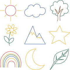 Fototapeta premium Simple Line Forest Nature Icons