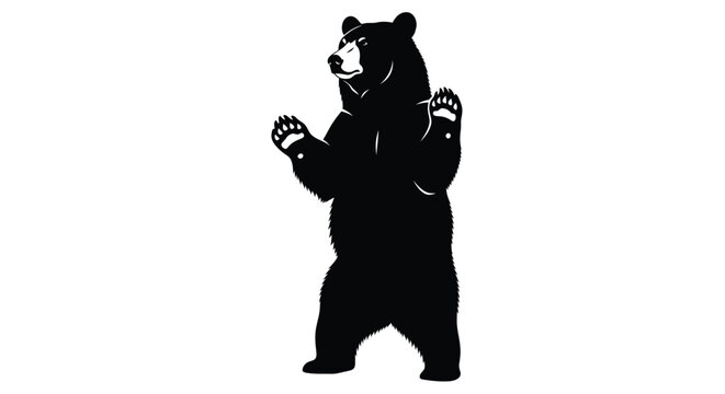 Bold black and white vector illustration graphic depicting a powerful grizzly bear standing upright with claws raised ready for action