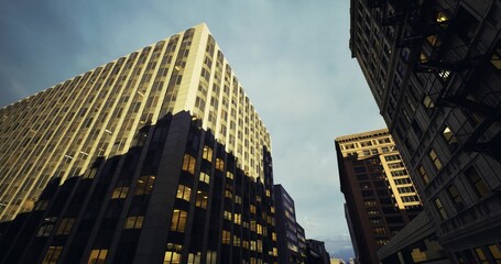 warm interior lights glowing through historic windows and brick facades, evening hush overlays ornate cornices and textured masonry, intimate heritage mood © icetray