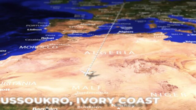 Flight From Amsterdam NETHERLANDS to Yamoussoukro IVORY COAST with flag pins