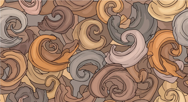 Cartoon seamless colorful swirling pattern in orange brown blue tones for vibrant abstract background