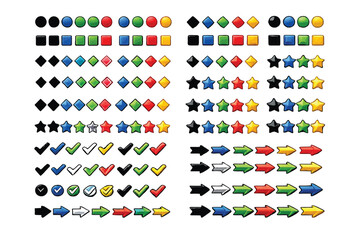 Bullet points set and symbols collection for lists, presentations, infographics, and document layouts