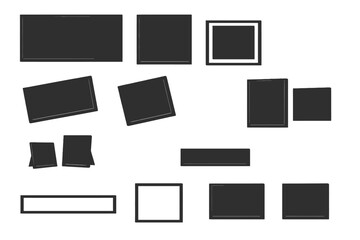 Empty black photo frame collection with modern minimalistic rectangular and square border mockups