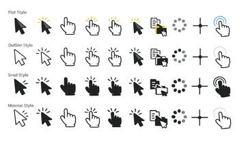 Mouse click cursor collection with pointer icons and clicking gesture symbols