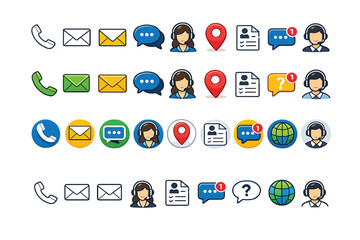 Contact us icon set with communication symbols for customer support services
