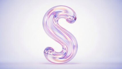 Fototapeta premium Beautiful glass letter s with iridescent sheen on white background