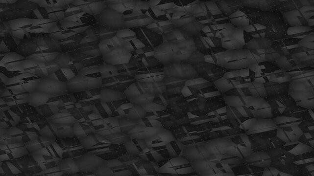 Abstract dark grayscale design featuring overlapping shapes and dotted details