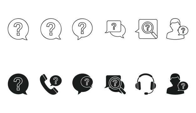 Question icon set. Question icons isolated on white background. Black pointer question sign. 