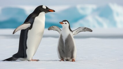 Fototapeta premium Penguins Standing on Iceberg in Antarctica.